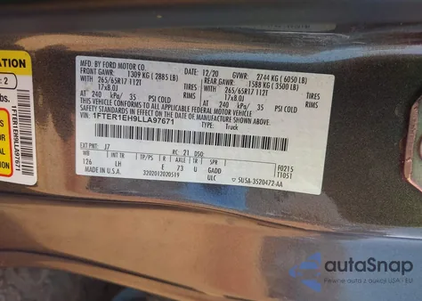 2020 Ford Ranger Xl из США, поврежденный, VIN 1FTER1EH9LLA97671